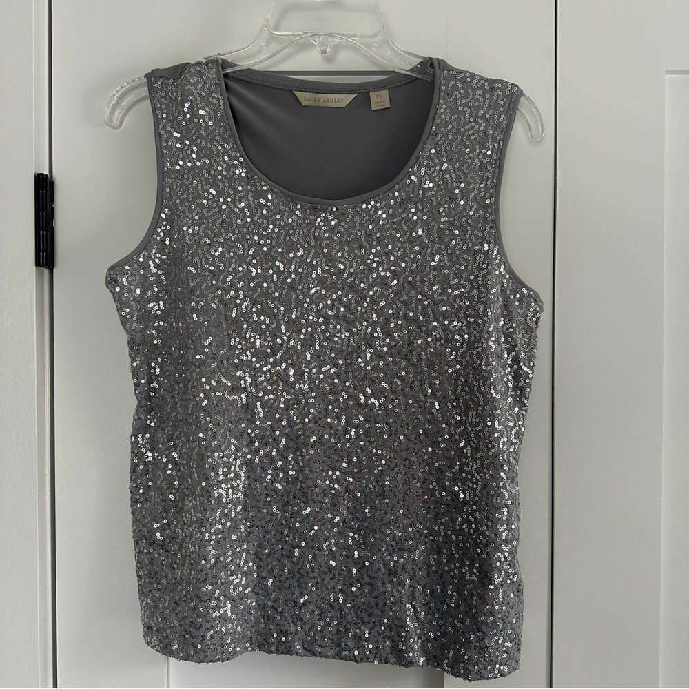 Petite Gray Sequin Sleeveless Top